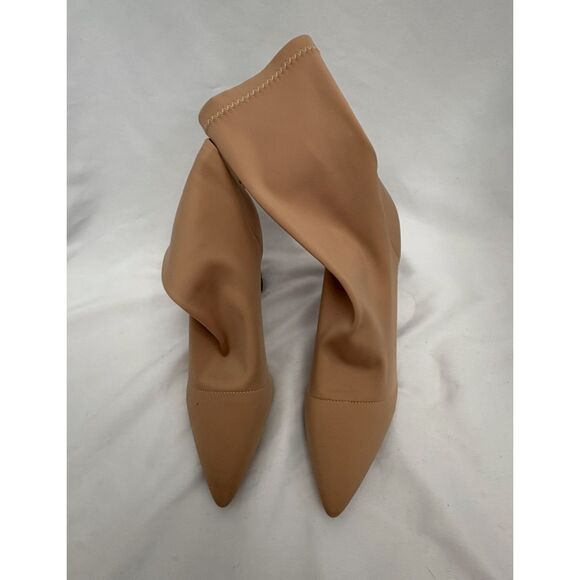 Bigtree Beige Sock Boots Block High Heel Stretchy Lycra Size 9 Sexy Classy - Picture 3 of 8